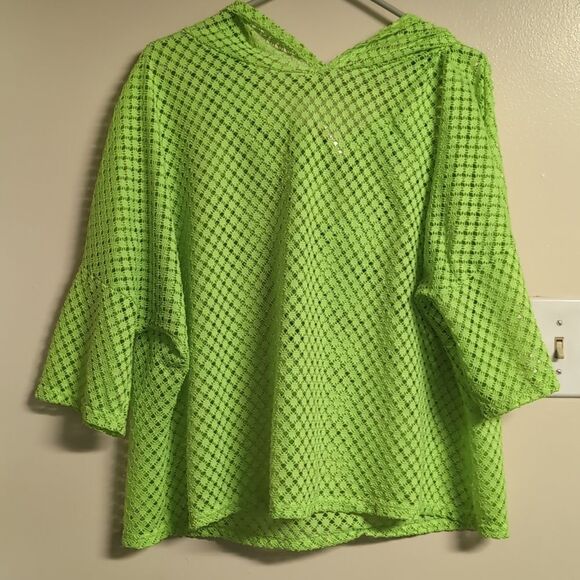 Cacai Bright Lime Green Mesh Hooded Cover Up - Picture 1 of 7